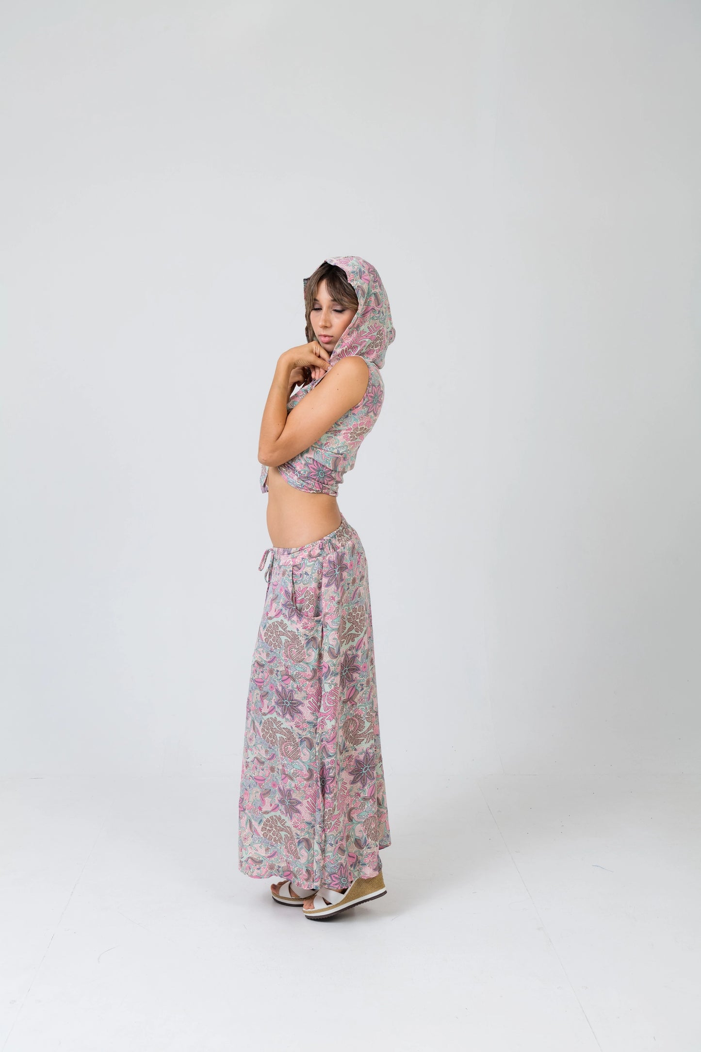 BOHO LUNA MÍSTICA – Women's Hooded Wrap Skirt & Top Set (Silk-Feel Polyester, One Size–XXL)