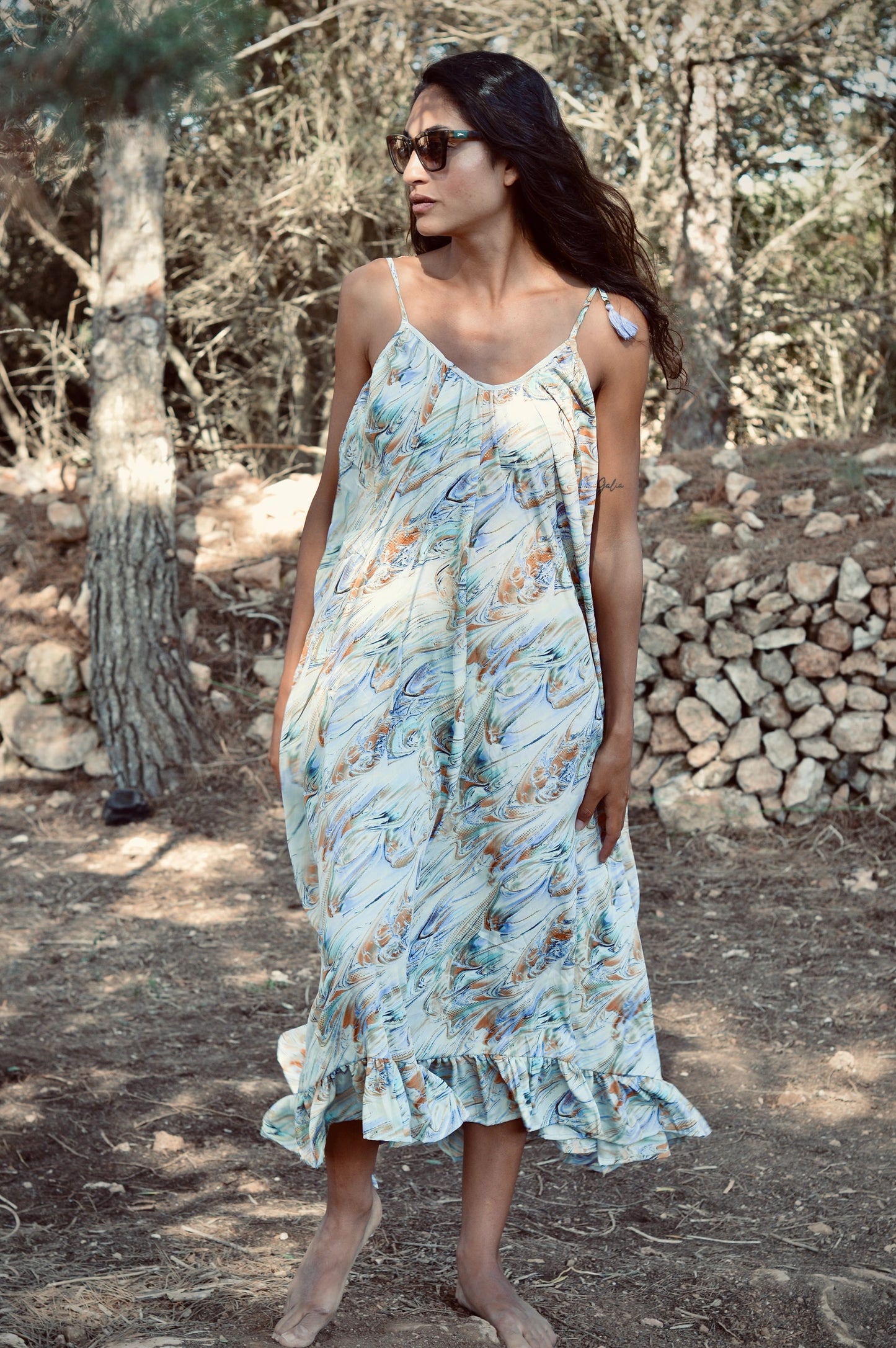 BOHO HORIZONTE – Women's Long Boho Dress (Silk-Feel Polyester, Lightweight)