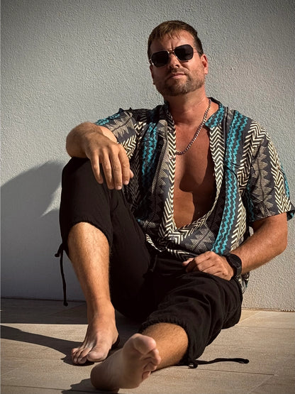 BOHO GEO MAO – Men's Short-Sleeve Rayon Shirt (Geometric Print, S–3XL)